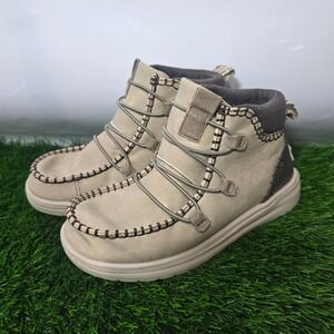 Hey Dude Size 5 Oak Eloise Recycled Leather Ankle Boots Womens Moc Toe Tan